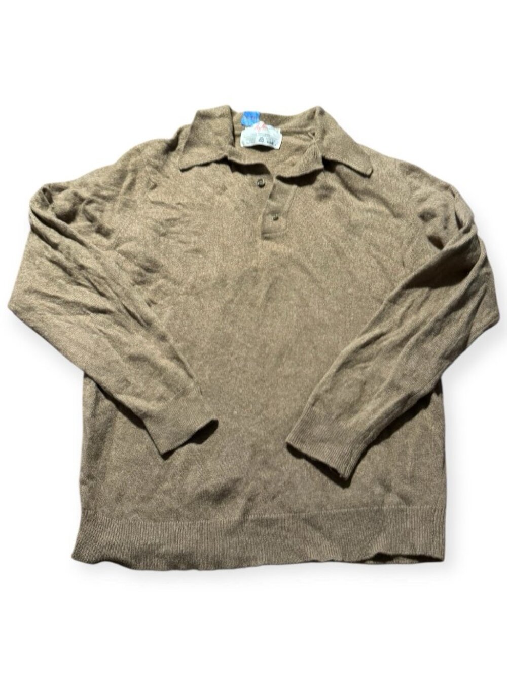 Byford 100% Pure Lambswool Vintage 60/70s Collared Polo Dress Shirt Beige Brown